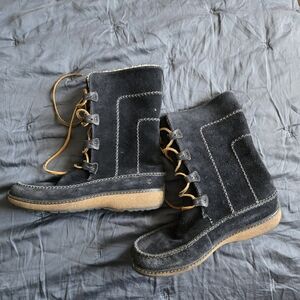 Timberland Fauna Black Suede Lace-Up Moccasin Boots Sz 9.5